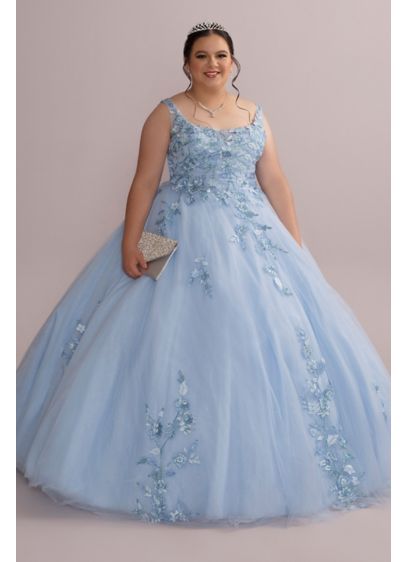 Metallic Floral Plus Size Tulle Quince Ball Gown - Live your modern fairy tale dream in this